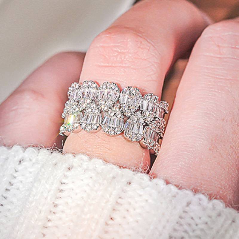 

Huitan Aesthetic Design Women Ring Full Sparkling CZ Party Daily Versatile Accessories Fashion Engagement Elegant Lady Zircon 8