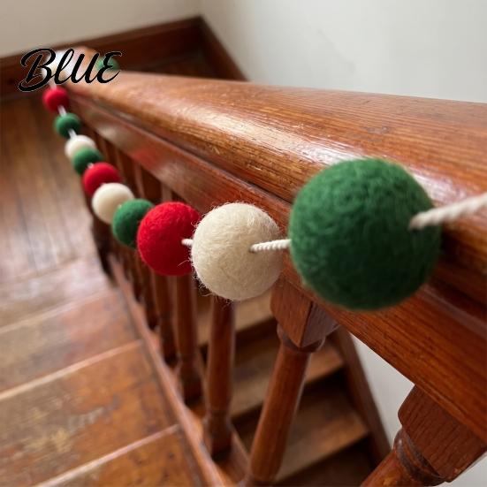 Hanging Festive Ornament 78.8 Inch Christmas Pom Garland, Red Green White 20/30 Pompom Wall Window Balls Garland Ornaments for Xmas Tree, Fireplace,