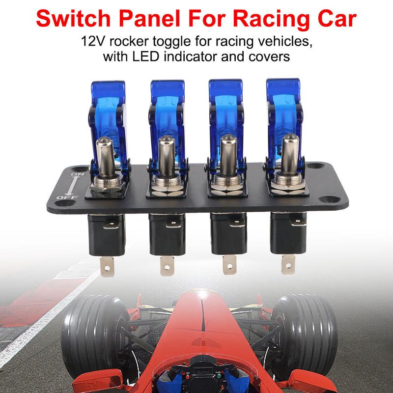 Auto Ignition Switch Panel Start Push Button LED Indicator for Racing Car Vehicles 12V 20A 4 Rocker Toggle Switch Panel