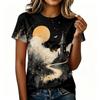 Women's Casual Pullover Short Sleeve T-Shirt Halloween Print Top Crew Neck Relaxed Fit Lightweight Tee for Everyday Wear