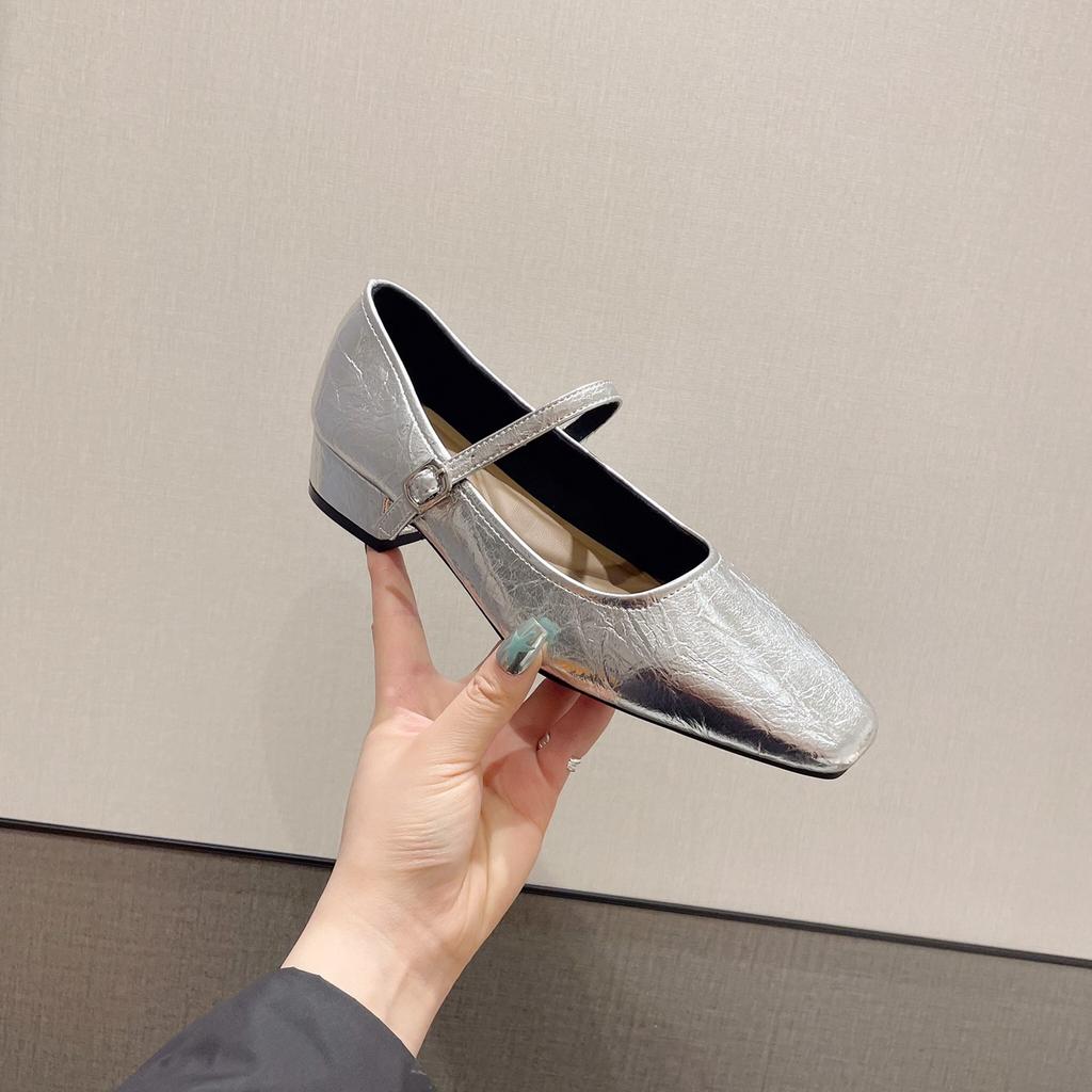 Summer Heat Mary Jane Square Head Small Leather Shoes Temperament Commuting Low Heel With Skirt Evening Word With High Heels