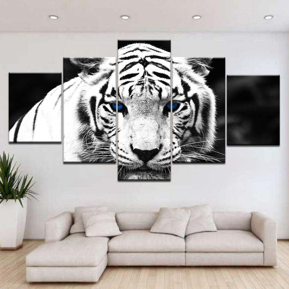 

Blue Eyed White Tiger White Tiger Eyes 5 Panel HD Print modern art painting wall posters Canvas For home living room decoration 20x35 20x45 20x55cm