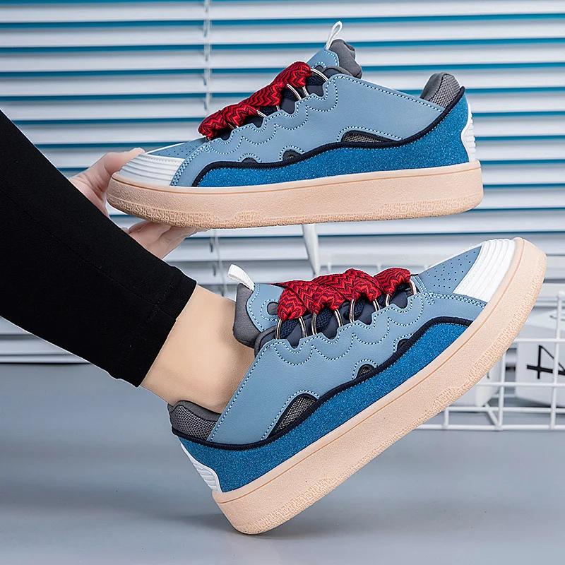

2025 новые толстоподошвенные низкие дышащие спортивные и повседневные универсальные модные трендовые нишевые повседневные туфли на хлебной подошве женские кроссовки 44 синий