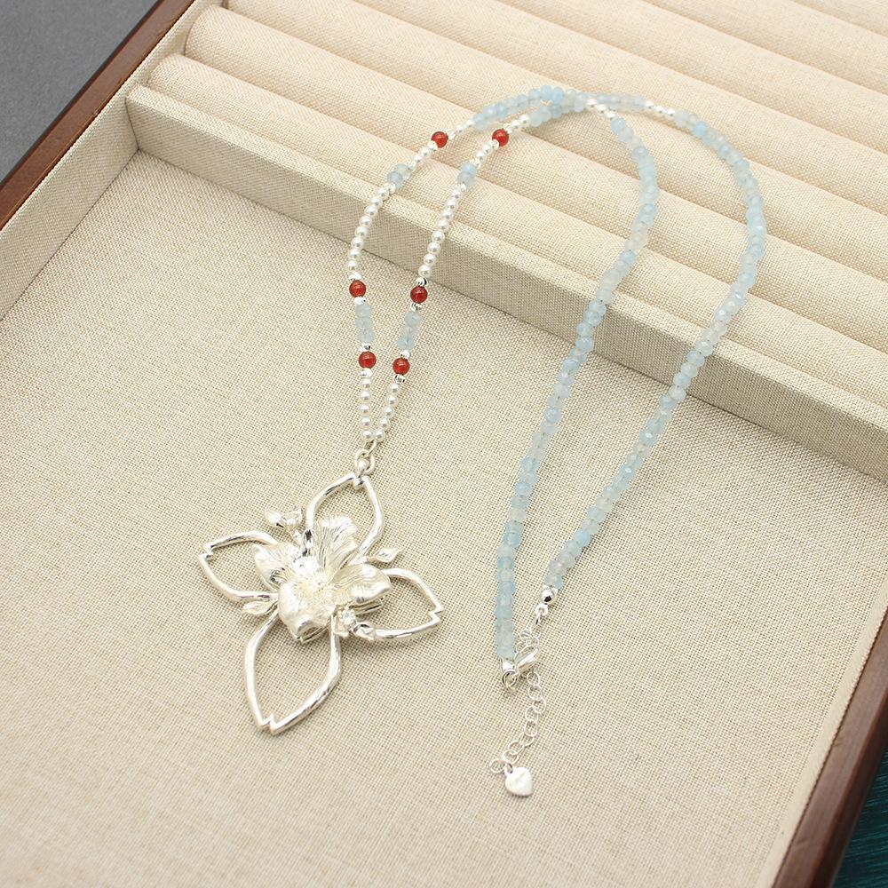 Dd Blogger Branch Shadow Long Sweater Chain Turquoise Pearl Design Early Autumn Chain Four Leaf Clover Pendant