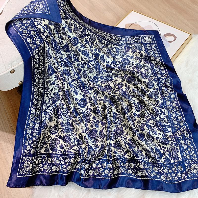 Luxury Brand Foulard Neckerchief Shawl Wraps Print Silk Satin Scarf Square Women Muslim Hijab Elegant Headband Bandana