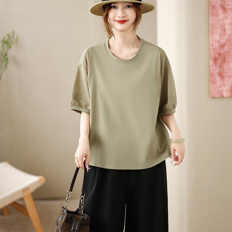 

DIMANAF 2026 Plus Size Summer Women T-Shirts Casual Lady Tops Cotton Shirt Oversize Loose Tees Tunic One size хакі