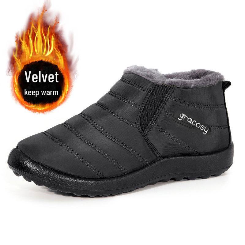 

Большие хлопковые зимние сапоги унисекс: Плюс бархат, водонепроницаемый, нескользящий, модный для пар M404, 36 чёрный