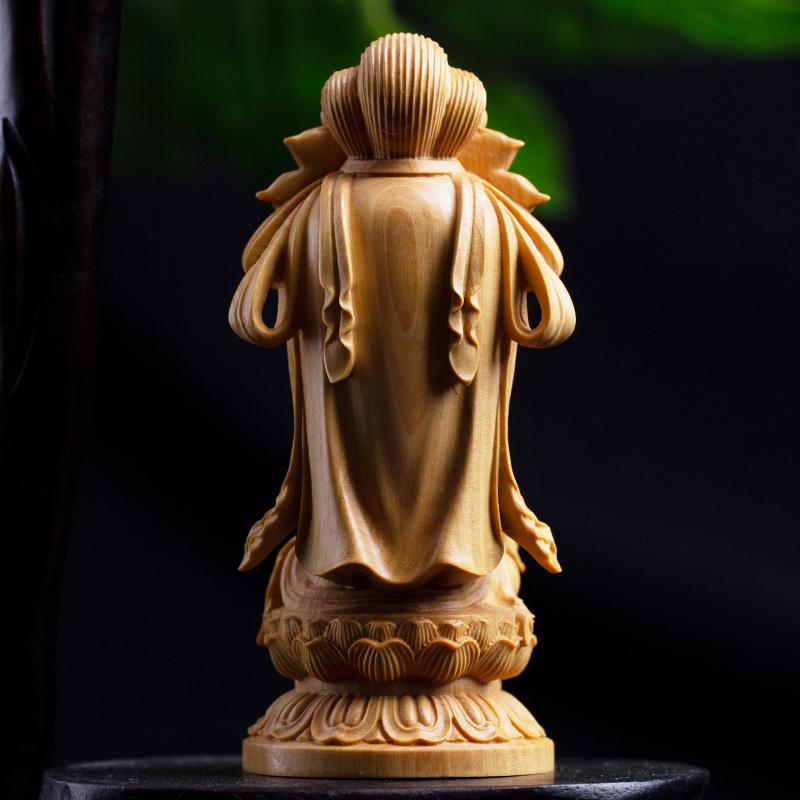 Woodcarving Cartoon Guanyin Statue  Hand Carving Solid Wood Buddhist Feng Shui Guanyin Home Room Office Decoration  Statue