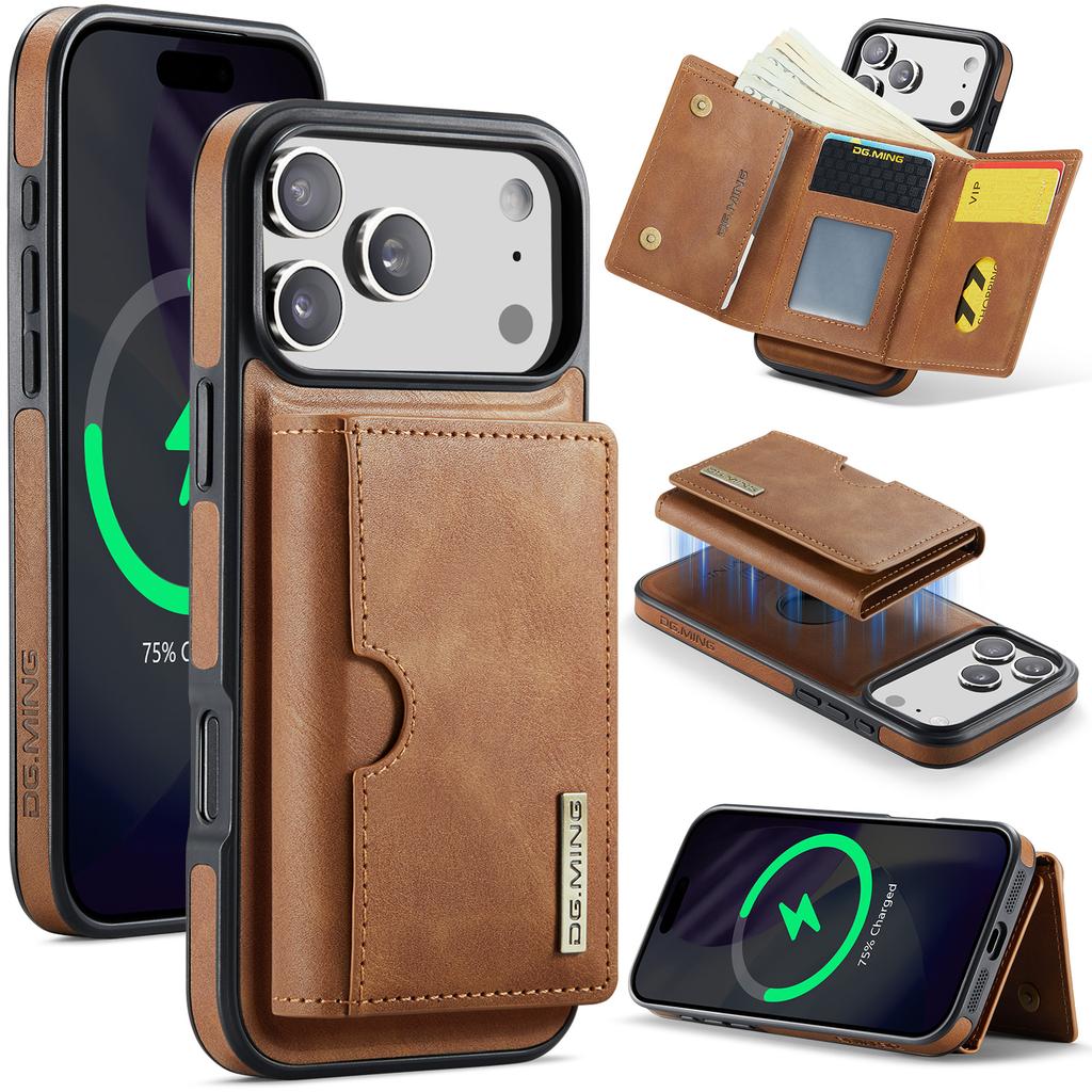 DG.MING M6 Series For iPhone 17 Pro Max Case Magnetic Wallet PU + PC + TPU Phone Cover