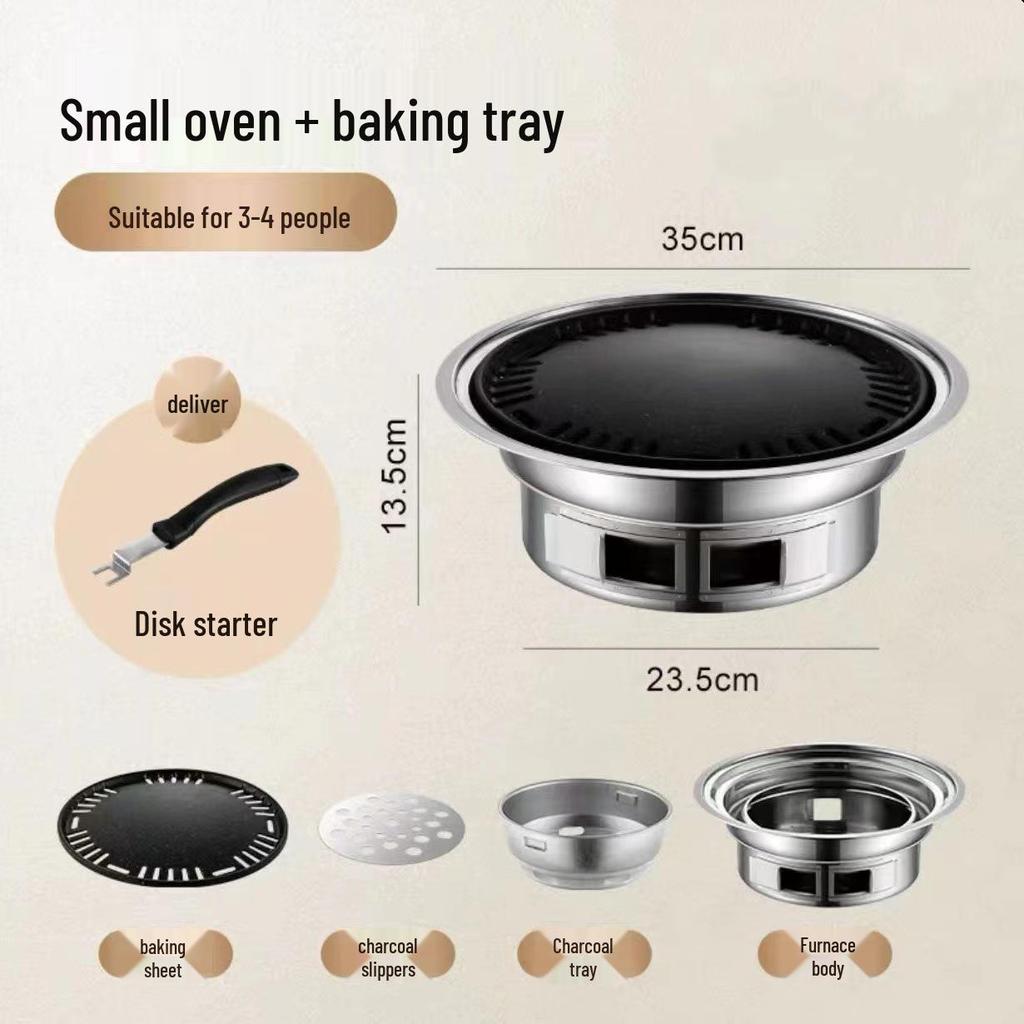 Korean-Style Stainless Steel Round BBQ Grill & Fire Pit with Non-stick Baking Pan