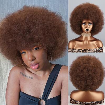 Afrika Frauen natürliche rotbraune Puff verworrene lockige Perücke Kunstfaser Cosplay Alltagskleidung flauschige lockige Perücke