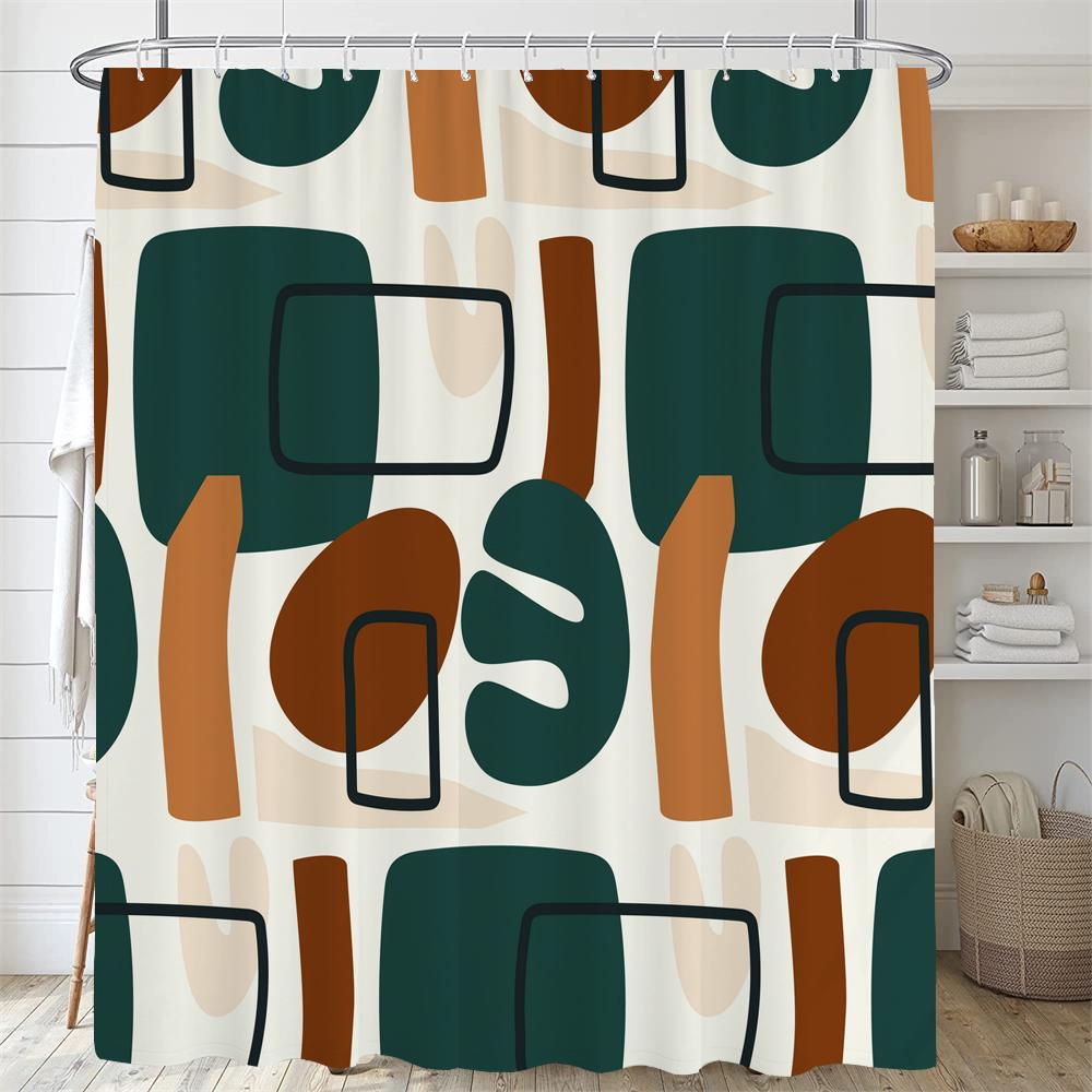 Modern Abstract Print Shower Curtain Bathroom Fabric Polyester Waterproof Minimalist Line Shower Curtains Bath Decor with Hooks