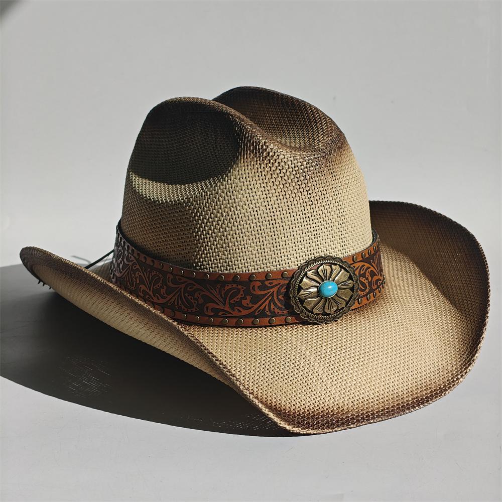 

Gradient Western Straw Hat for Men s Women‘s Curled Edge Vintage Western Cowboy Hat Summer Beach Sun Hat Sombrero Hombre 56-58CM