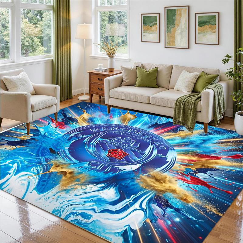 Manchester City Design Crystal Velvet Rug Soft Decorative Mat for Bedroom Entrance