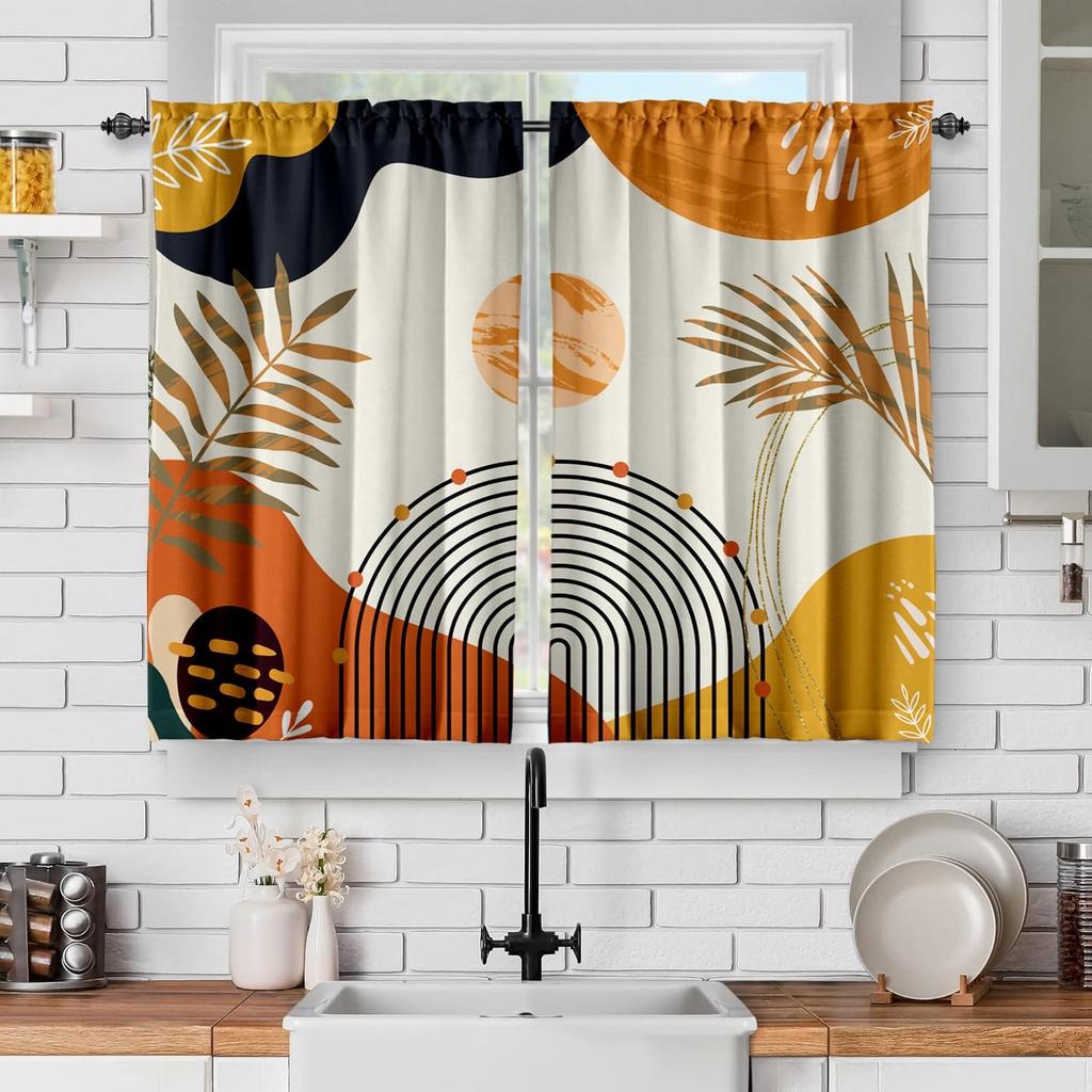 Boho Mid Century Abstrakte Blätter Vorhänge Regenbogen Wohnzimmer Vorhang Gebranntes Orange Vorhänge Für Schlafzimmer Modern Geometrische Drapierungen