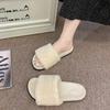 Minimalist style one-word slippers for women to wear in the autumn of 2025, new open-toed fashion and versatile casual hairy drag women
