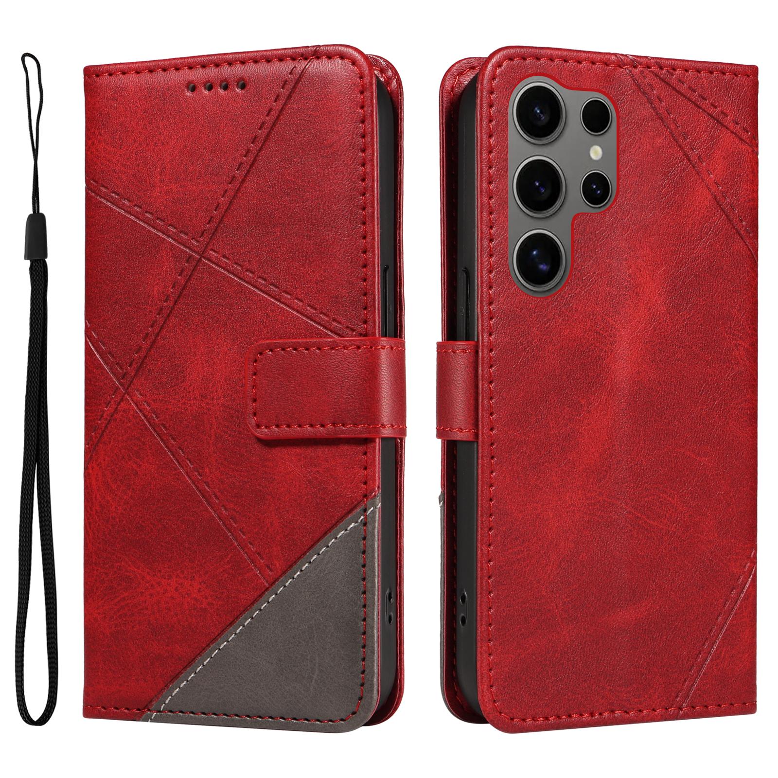 

Для Samsung Galaxy S25 Ultra Чехол Кожаный Геометрическая Линия Кошелек Чехол для Телефона с Ремешком на Запястье E