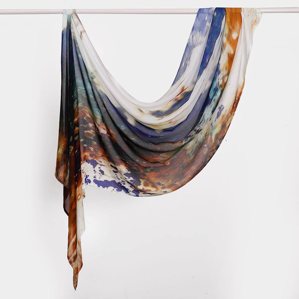 Watercolour Floral Printed Modal Breathable Light Weight Soft Cotton Rayon Viscose Woven Modal Muslim Women Shawl Hijab Scarf