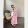 Halter Neck Pink Suspender Long Skirt - Women's Summer Beach Vacation Dress