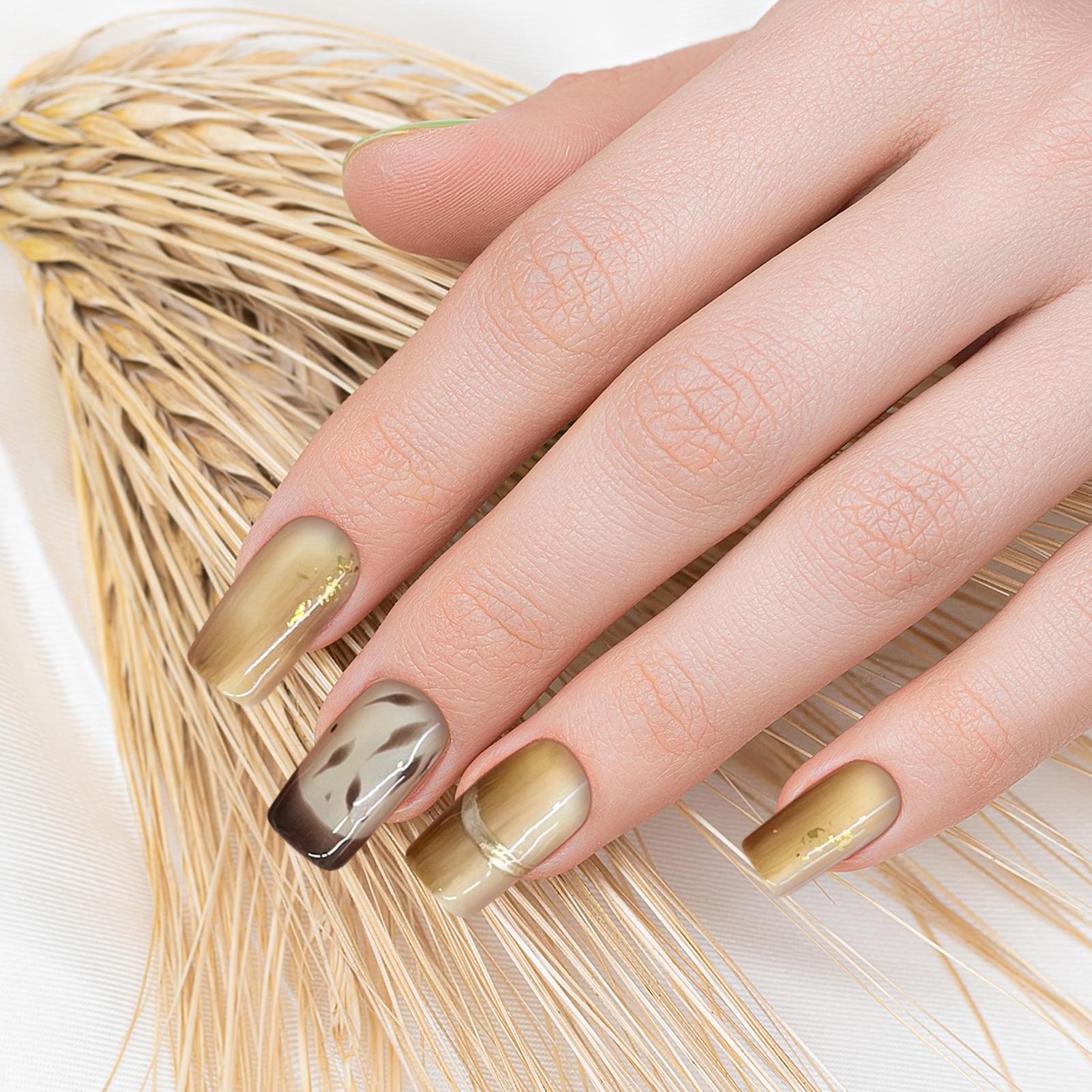 F402 Caramel Amber Handmade False Nail Tips 10 Pieces Per Bag M