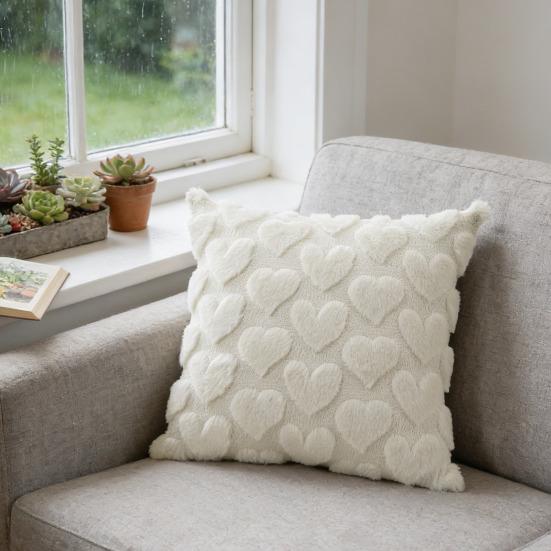 Plush Love Heart Cushion Cover Valentine's Day Throw Pillow Cover Love Heart Pattern Decorative Pillowcase