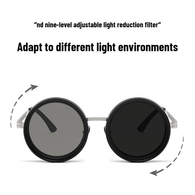 Adjustable Sunglasses Stylish Round-Frame Rotating Graduated-Tint Lenses Outdoor Sports Travel Uv-Protective Eyewear