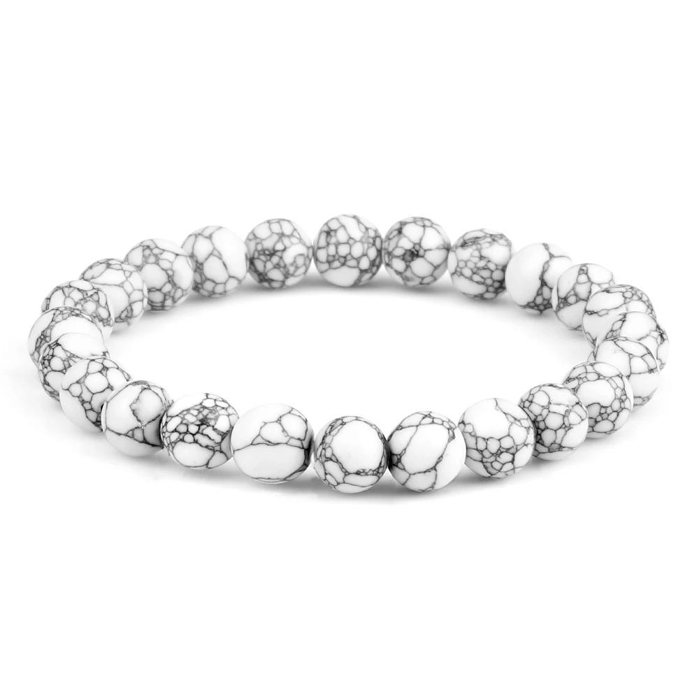 Charm Natural Stone Bracelet 6/8/10mm White Howlite Beads Bracelets For Women Men Energy Jewelry Stretch Bangle Wristband