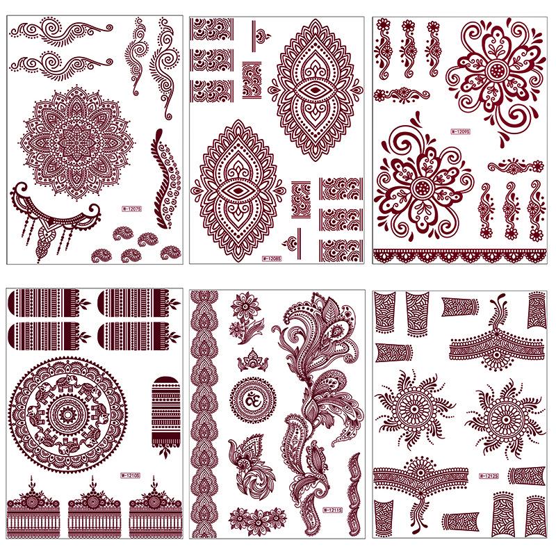 Zhengxiang 2025 Waterproof Brown Floral Lace Henna Tattoo Sticker