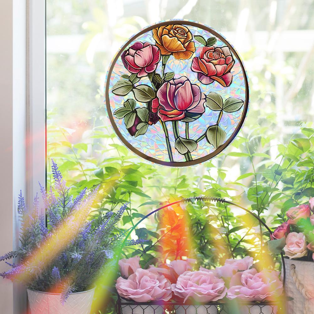 Wzór laserowy Okrągłe Szkło Różane Drzwi i Okno Tło Upiększanie i Dekoracja Naklejki na Okno