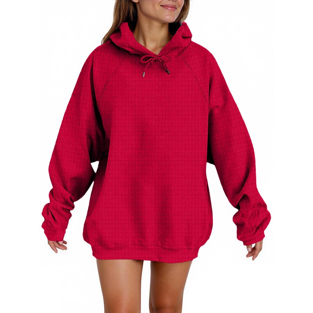 Women's Fashion Casual Solid Color Hooded Sweatshirt Long Sleeve Drawstring Pullover Sweatshirt