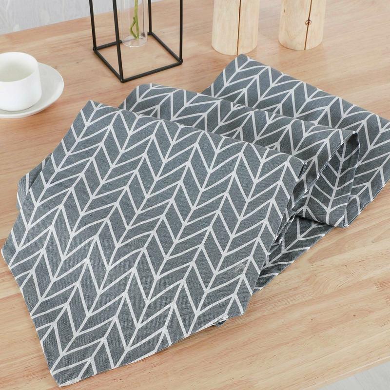 Geometriskt Tryckt Bomullslinne Rutig Bordslöpare Bröllopsduk Festmiddagsdekor
