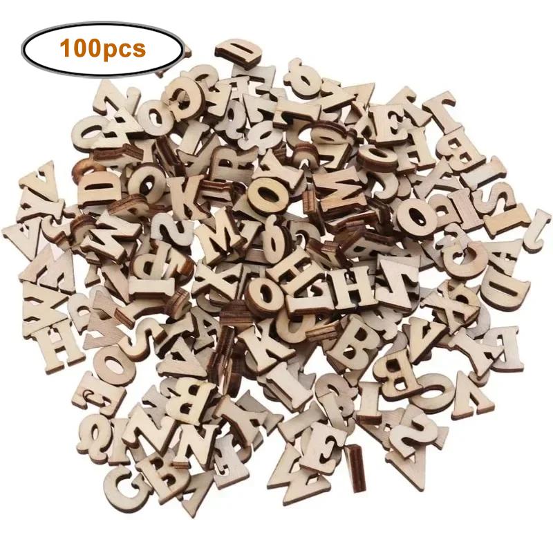 100pcs Craft Letters Small Wooden Alphabet Letters Unfinished Wood Letters Wood Pieces for Crafts Spelling Education Wood Crafts