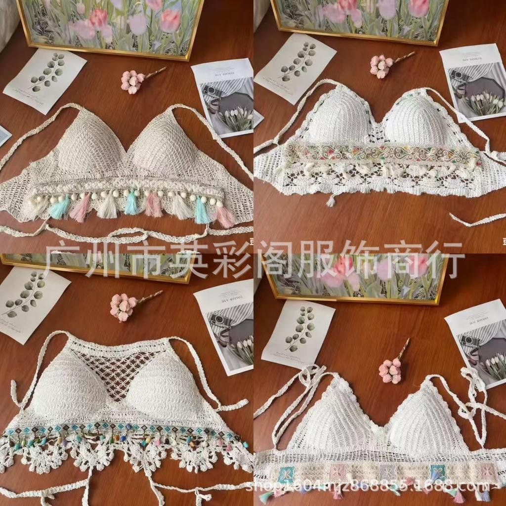 Seaside vacation new sexy vacation top lace-up knitted suspender beach hollow backless tube top short vest