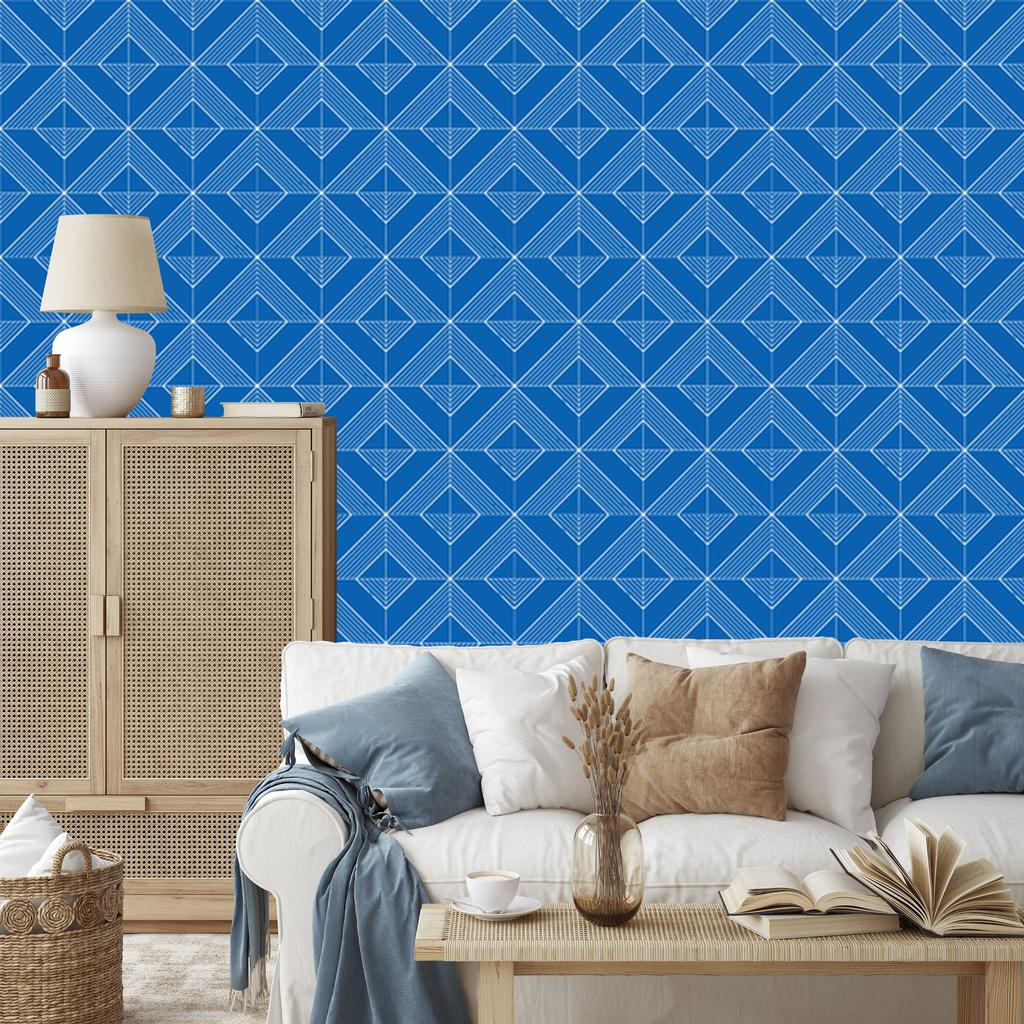 Geometric Rhombus Wallpaper, Blue, Fine Detail, 50x1000