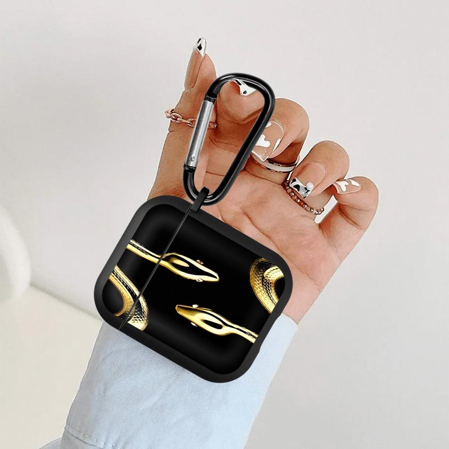 Black Gold Snake Case For Airpods 2 1 3 Pro3 Pro 4 Pro2 Earphone Cases Cover