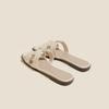 [Localize o segundo cabelo] Sandálias femininas, sapatos de verão, moda praia, sola plana, uma palavra, maré, chinelos brancos que as mulheres usam.