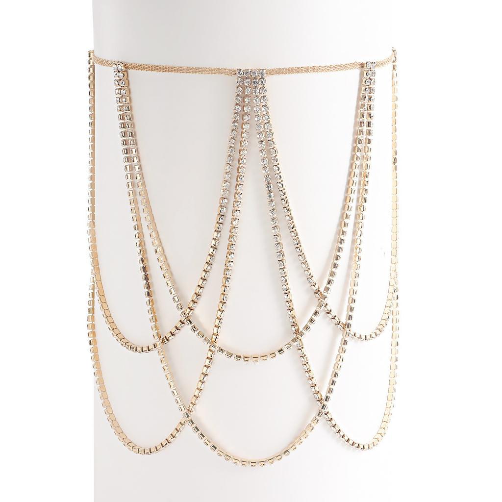 Sweet Cool Casual Rhinestone Beach Leg Chain Elastic Belt Imitation Pearl Sexy Leg Chain