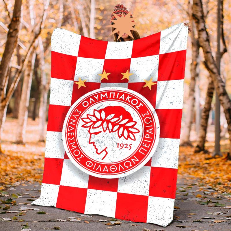 Olympiacos Fc Flannel Blanket Soft Warm All-Season Throw, Design for Camping, Car Travel, Hiking Sofa, Bed, Office Perfect Gift for Parties