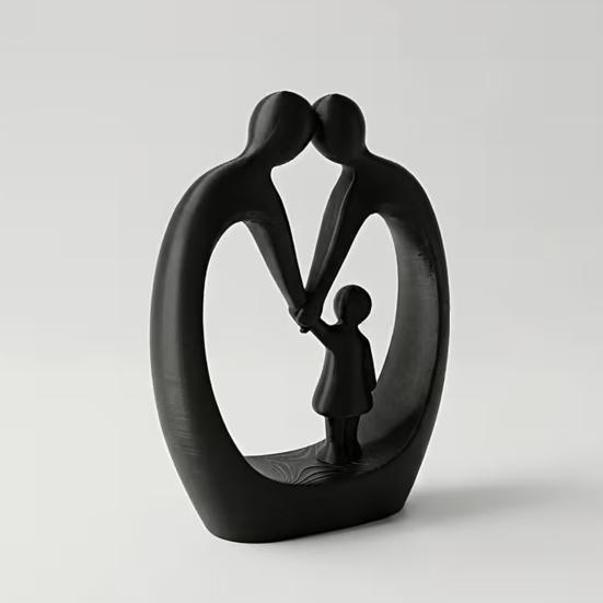 3D Printed Family of Three Figurine, Heart-Shaped Parent & Child Statue, Matte Home Decor Ornament, Creative Gift for Housewarming Mother's Day