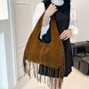 Boho Chic Kordový Střapec Dámská Taška přes Rameno Podzim Velkokapacitní Ručně Vyráběná Jednobarevná Hobo Tote Taška