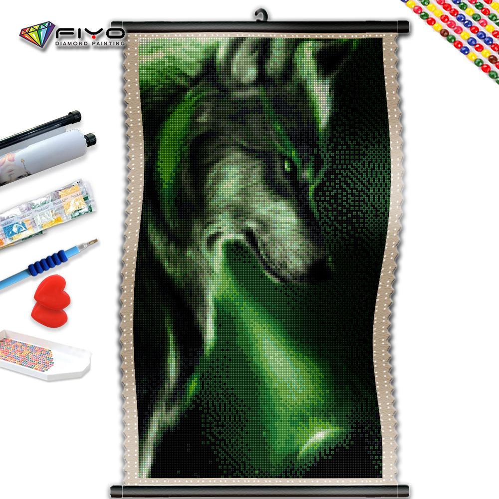 

5D DIY Рамка Алмазная картина Зеленый волк Полная квадратная круглая вышивка Мозаика Животное Изображение Стразы Декор для дома