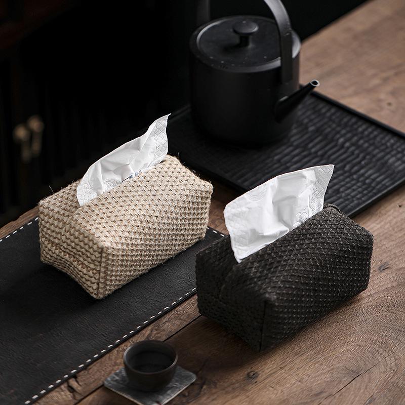 

Miaozhu Xuan Plant-Dyed Jacquard Linen Tissue Cover: Retro Minimalist Handmade Fabric Art. 18x12x9 cm брудно-білий