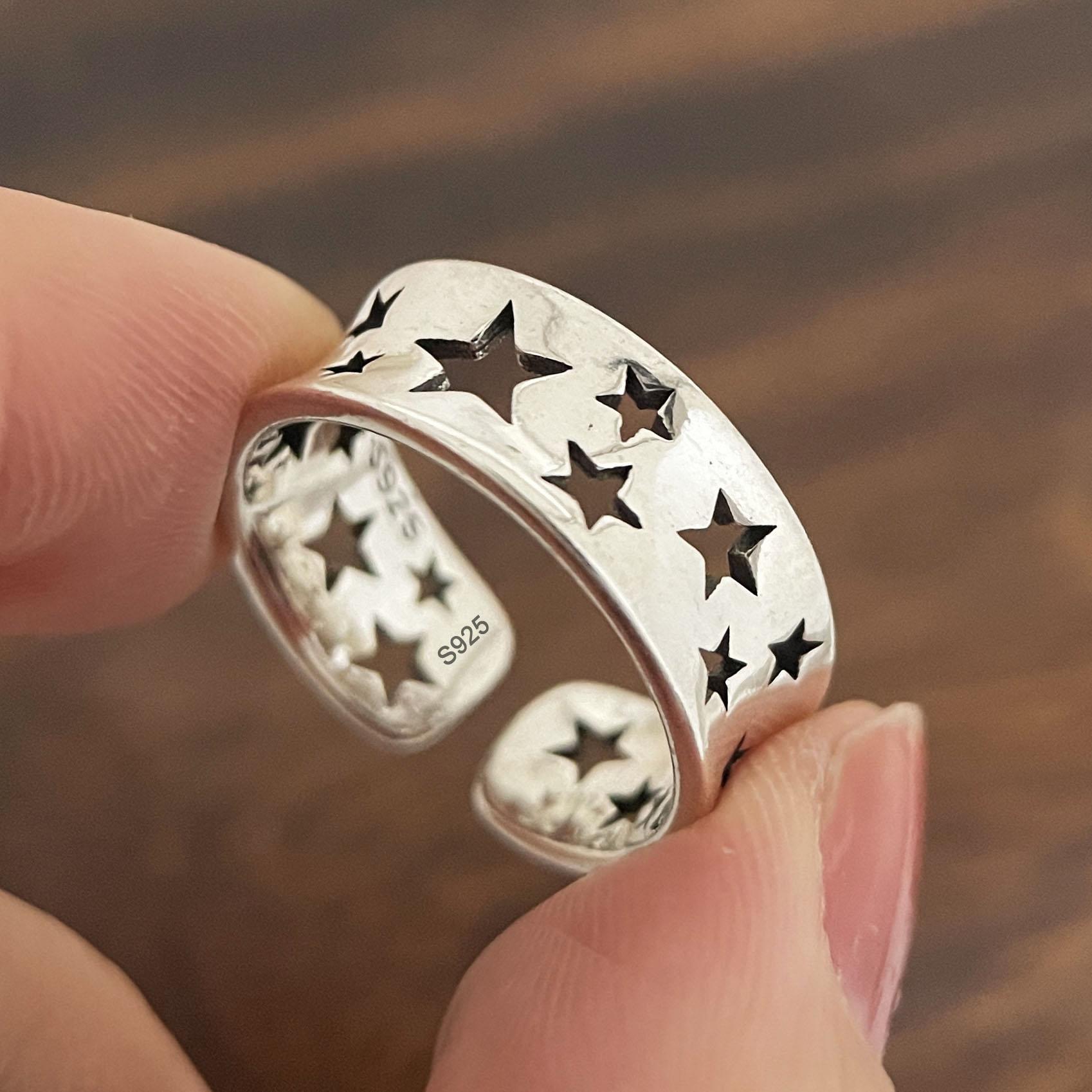 

925 Sterling Silver Rings for Women Couple Minimalist Handmade Simple Retro Star Ring Fine Jewelry Gift Prevent Allergy resizable