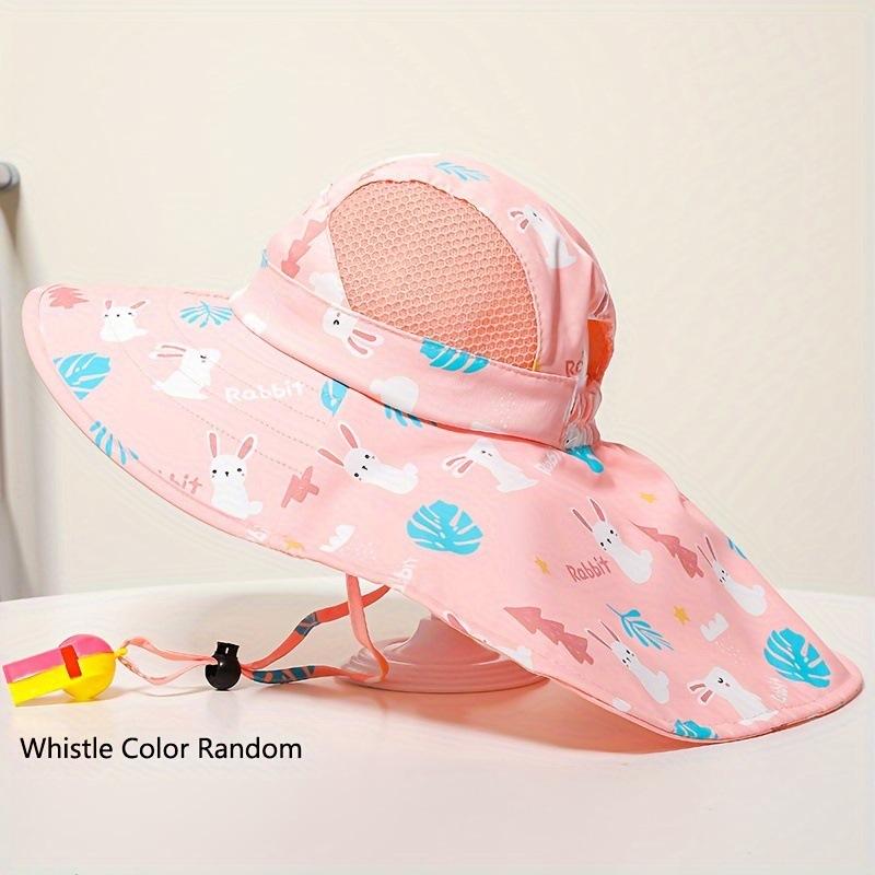 Kids UV Protection Sun Hat With Cape Quick Dry Breathable Beach Cap Summer Printed Outdoor Shade Headwear For Boys Girls
