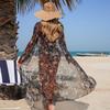 Modisches Damen Sexy Mehrfarbig Bedrucktes Netz-Überwurf Dreiteiliges Bikini-Set
