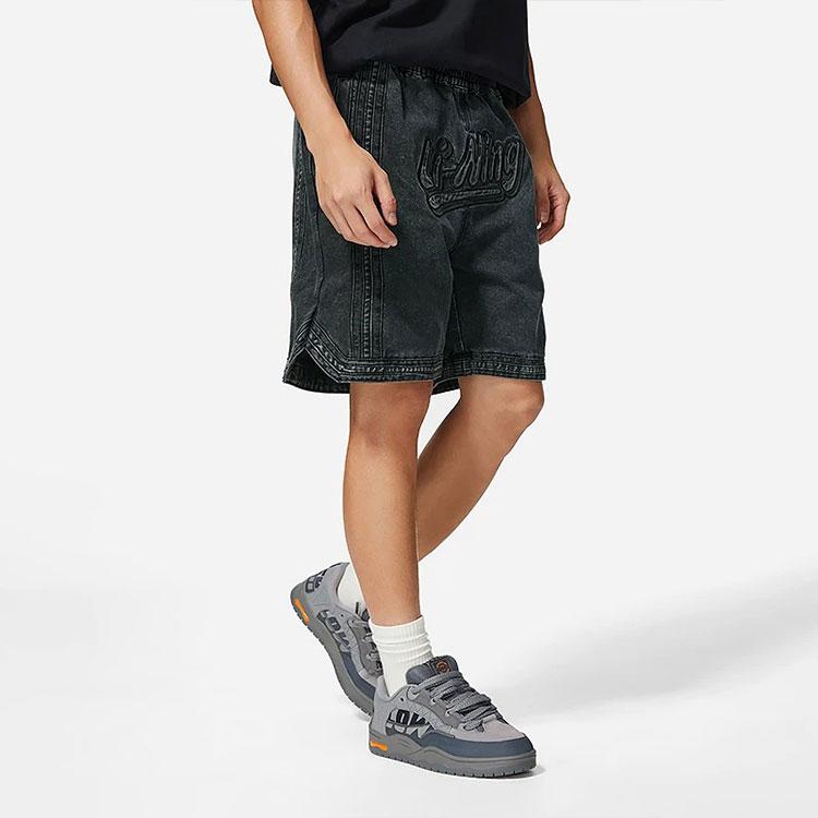 Li-Ning Solid Color Loose Wash Denim Shorts Men Shorts Black AKSSB49-1