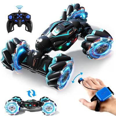 RC Stunt Car, 2.4GHz 4WD Remote Control Gesture Sensor Toy Cars, Double Sided Rotating Off Road Vehicle 360° Flips with Lights Music