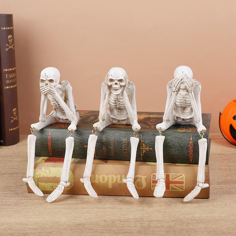 Resin Skeleton Decorations Realistic Skull Figurines for Halloween Party Home Table Decor Ornaments Haunted House Horror Props