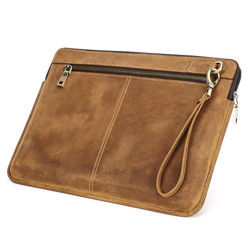 Genuine Leather Laptop Sleeve For MacBook Pro 14 Large Inner Pocket Shockproof