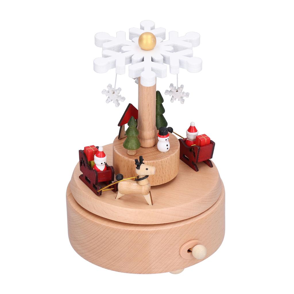 Wooden Music Box Snowflake Decor Wood Grain Texture Beautiful Sound Christmas Music Box